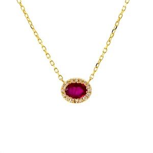 14K Yellow Gold Halo Diamond Ruby Necklace